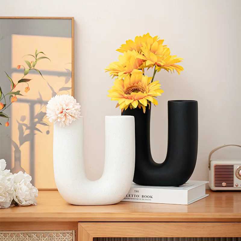 U Shape Ceramic Vase for Fresh Flower Pampas Grass Home Decoration Table Centerpiece Kitchen Bathroom Decor Living Room C251124