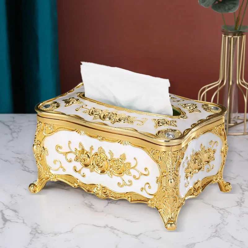 European-Style Tissue Box Living Room Desktop Tissue Box Retro Luxury Tissue Case Rose Patterned Napkin Holder Home DecorationM251124