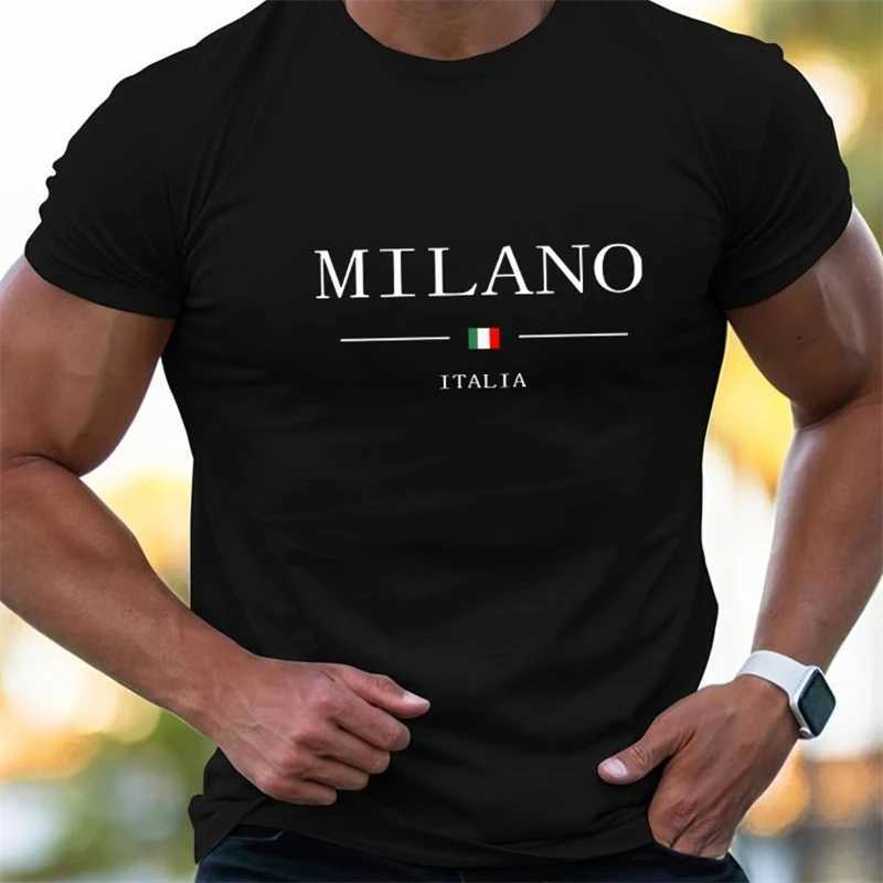 Simple Milano Letter Mens T-shirt Summer Fashion Short Sve 3D Italian Flag Printed T-shirt Trend Street Clothing Oversized T-shirt w250424