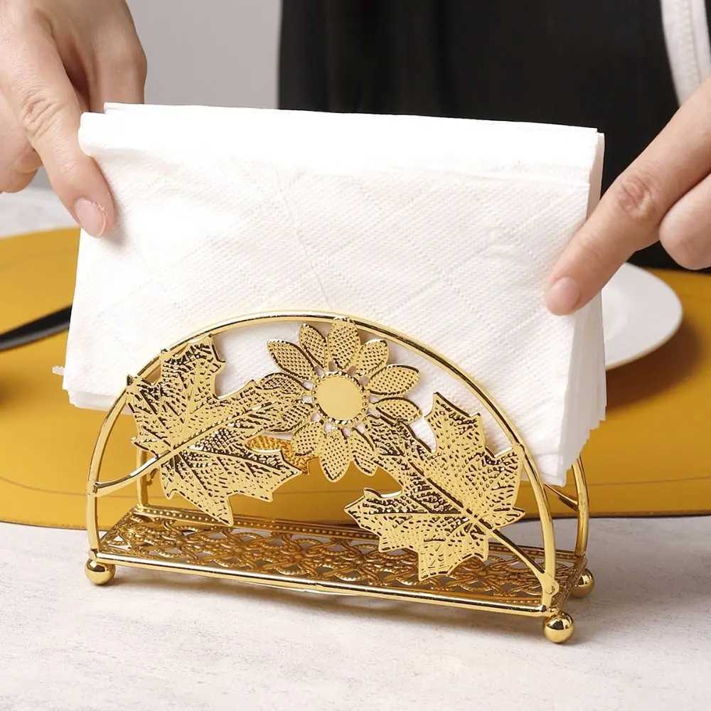 FlowersLeaves Metal Napkin Holders Hollowed-out Design Gold Luxury Vertical Napkin Dispenser Multi-purpose FreestandingM251124
