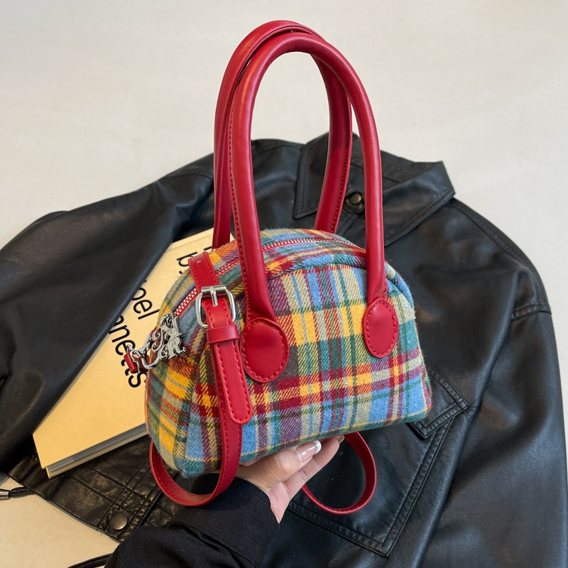 Fashion handbag spring new contrasting color plaid niche messenger bag shell bag
