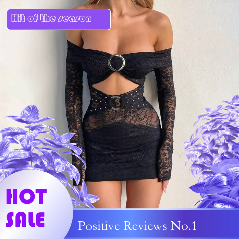 Dongdumaoyi Townlike Hollow Out Lace Sexy Party Dress Women Off Shoulder Mini Autumn Winter Nighclub Slim Bodycon Dresses