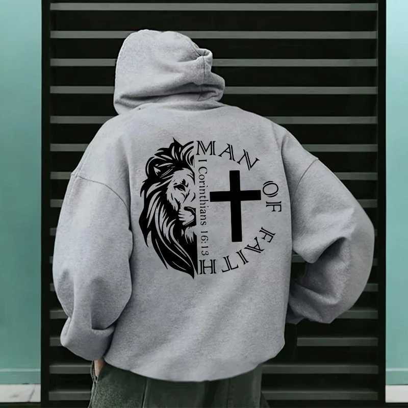 Jesus Christ Style Hoodies 2025 Fall Winter New Arrival Hooded Long Sleeve Sweatshirts Man Off Faith Lion Print Hoody Outerwear M251124