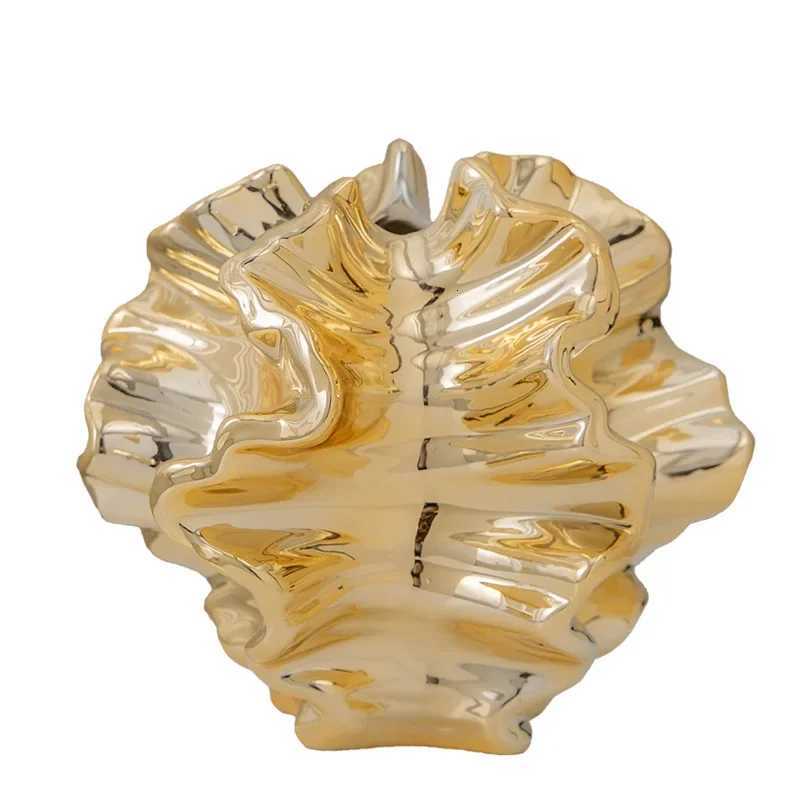 European Style Electroplated Ceramic Vase Light Luxury Gold Hydroponic Dry Flower Planter Home Decoration Ornament Handicraft C251124