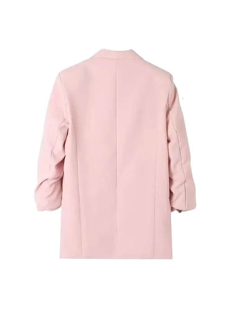 TRZA Women Fashion Office Wear Open Blazer Coat Vintage Long Pleated Sleeves Flap Pockets Female Outerwear Chic Tops