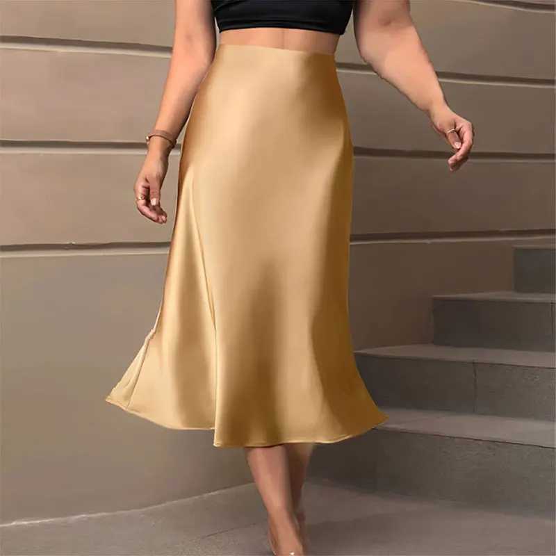 Satin Midi Womens High Waist Long Womens New Fashion Autumn Casual Elegant Party Womens Pencil Skirt M250424