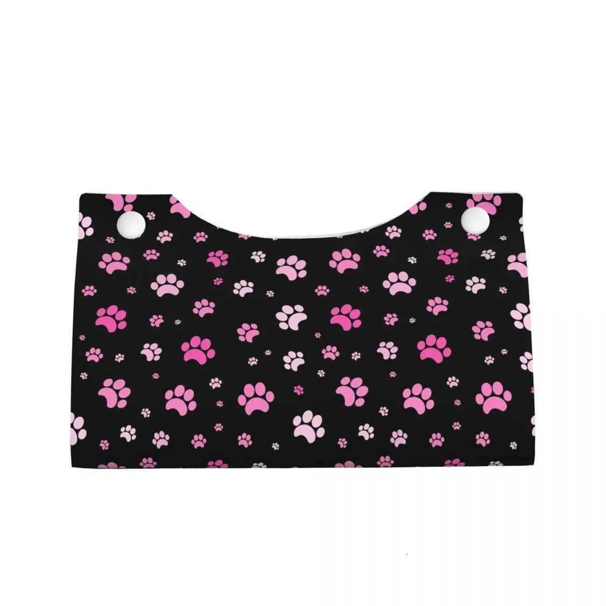 Custom Red And Pink Dog Paw Pattern Tissue Box Cover for Bathroom Car Rectangular PU Leather Facial Tissue Box HolderM251124