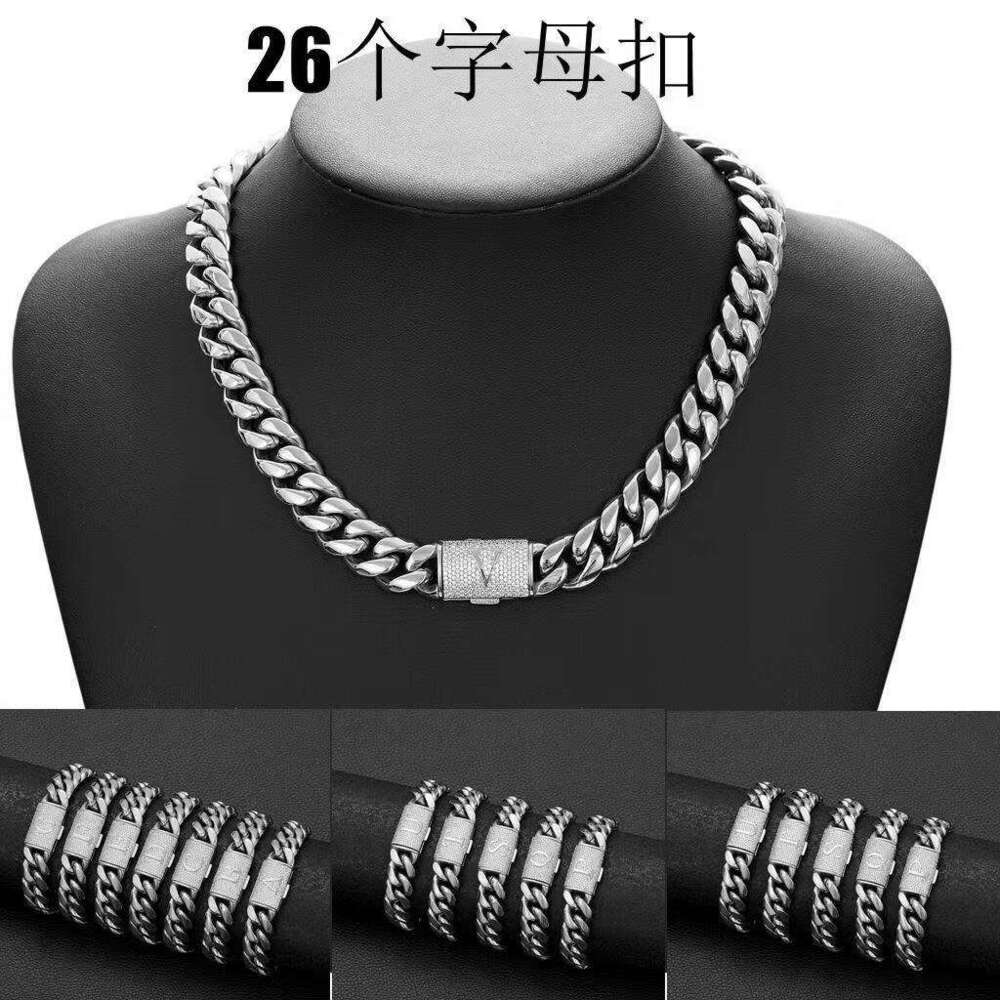 14mm Miami Cuban necklace26-letter flip-top clasp high jewelry pendant necklace, Choker custom link gold chain