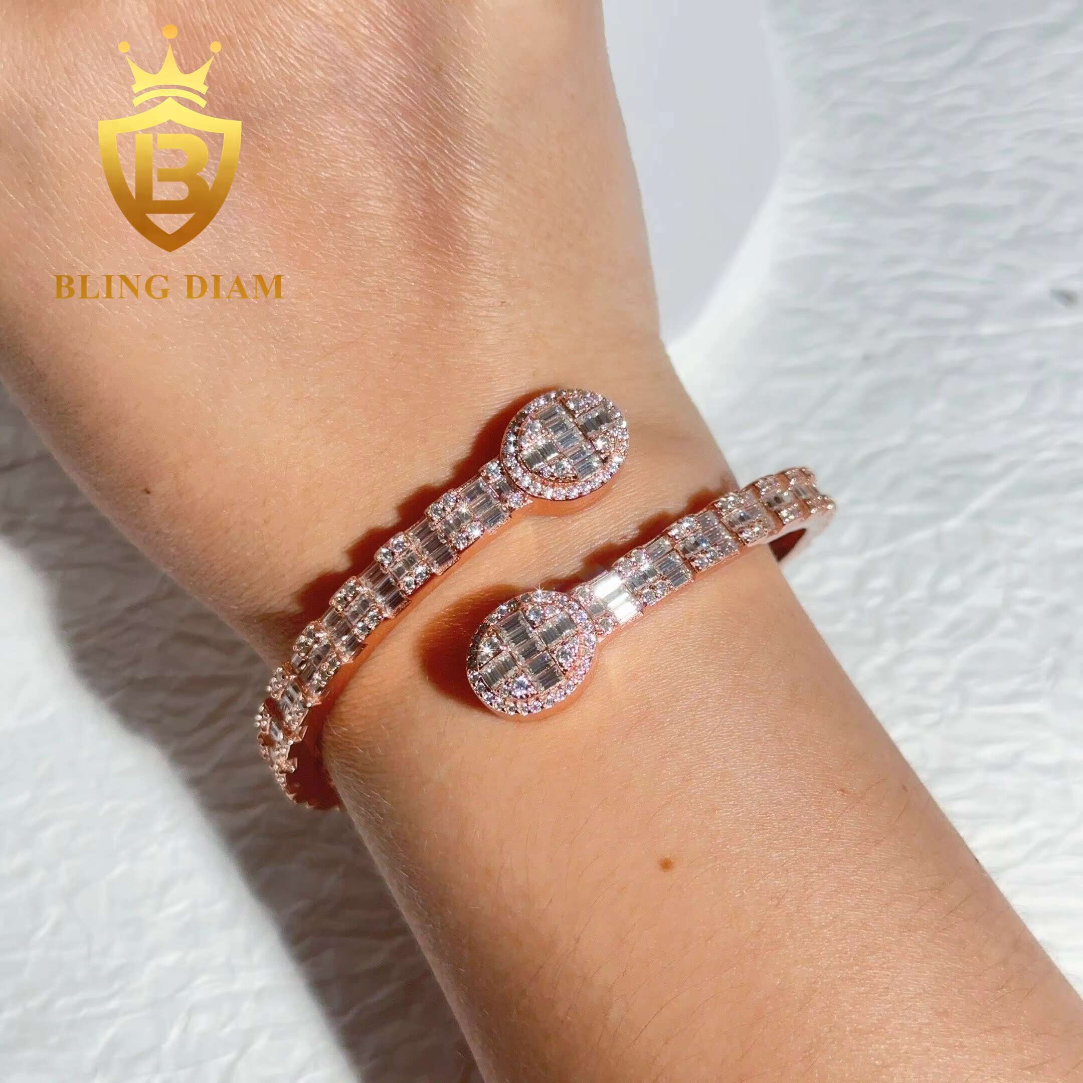 Fashion Women Men Iced Out Moissanite Bangle 925 Sterling Silver Hip Hop Rapper Jewelry Oval Shape Bangle Pass Diamond Tester