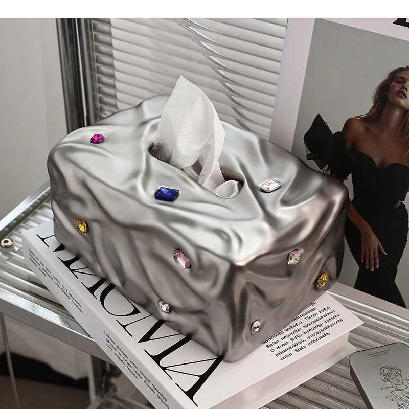Ceramic Tissue Box Fold Pattern Colored Stone Silver Cardboard Paper Towel Holder Napkin Home DecoractionM251124