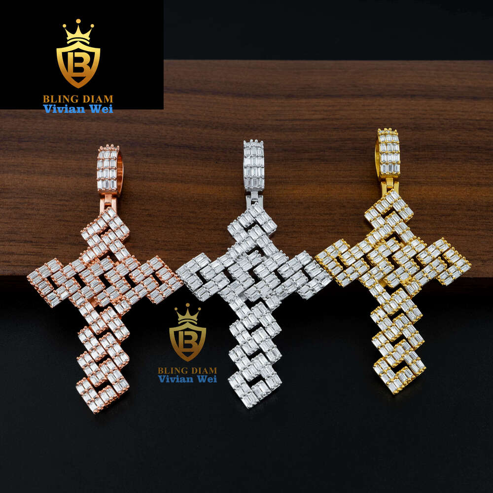 Luxury Fine Jewelry VVS Moissanite Custom Iced Out Cross Pendant