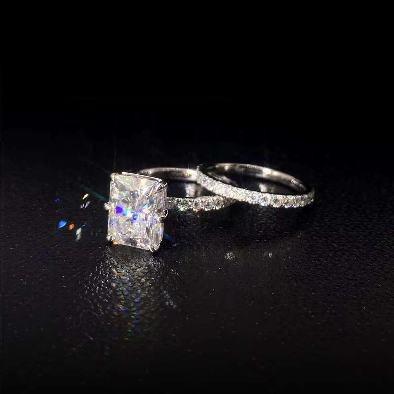Radiant Cut Gra Certificated 10k 14k 18k White Gold Moissanite Engagement Ring Set