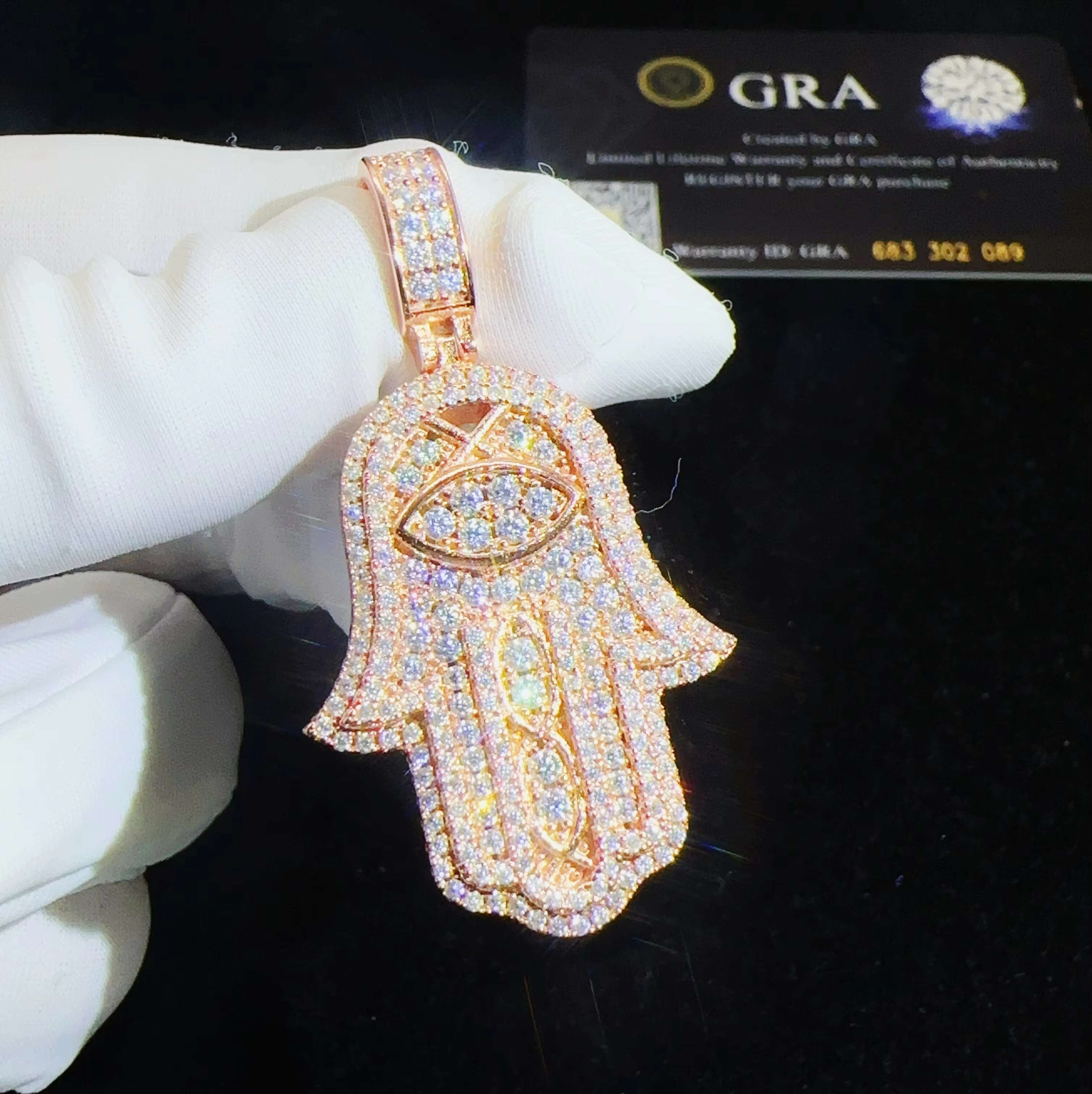 Stunning Moissanite Hip Hop Hamsa Hand Pendant VVS Diamond Chain Custom 925 Sterling Silver Pendant