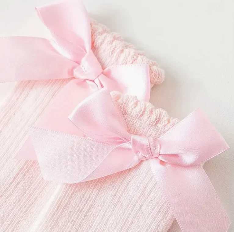 Girls Solid Crew Socks With Bowknot Comfy Breathable Casual Soft Socks For Kids Outdoor Activities G251124