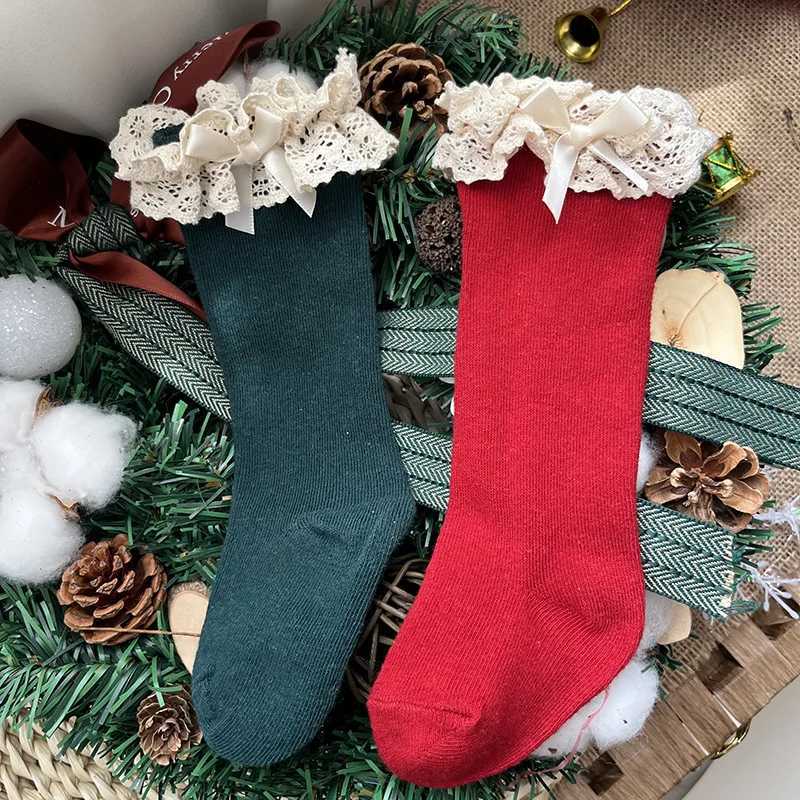Winter Autumn Baby Girls Knee High Socks Lace Ruffle Long Sock Cotton Kids Toddlers Princess Christma Socken For 0-5Years G251124