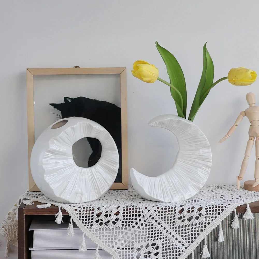 Nordic Sun Moon Flower Vase Decorative Vases Modern Luxury Ceramic Glazed Vase Geometric Flowers Vase For Wedding Home Decor C251124
