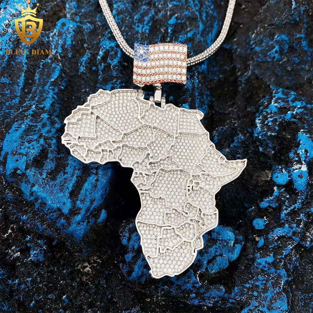 Wholesale United States Map Necklace Diamond Moissanite Initial Pendant 925 Sterling Silver Charm Jewelry Ready to Ship