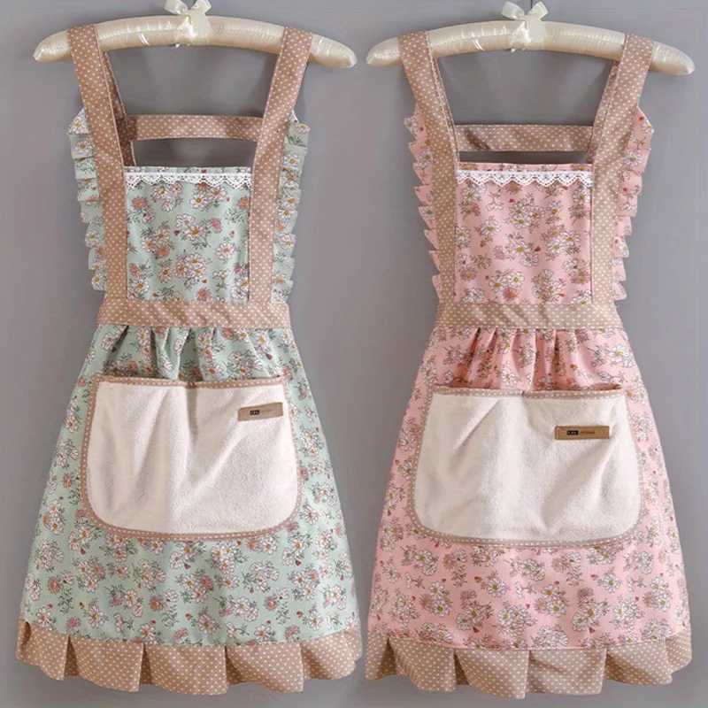 1pc Strap Canvas Floral Apron with Hood Waterproof Oil-resistant Breathable Workwear Waist Apron C251124
