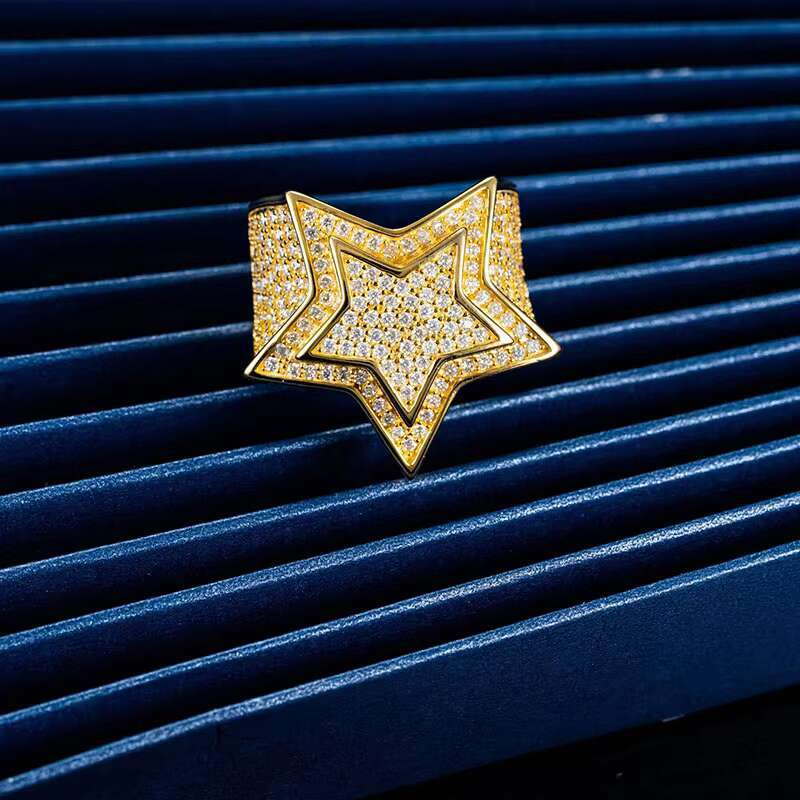 Iced Out Hiphop Style Rapper Luxury Jewelry Mans Silver 10k Real Gold Vvs Moissanite Ring