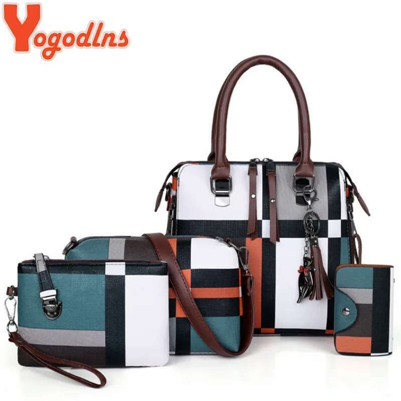 plaid Women Designer New tassel Purses and Handbags Set 4 Pieces Bags Female Feminina travel tote