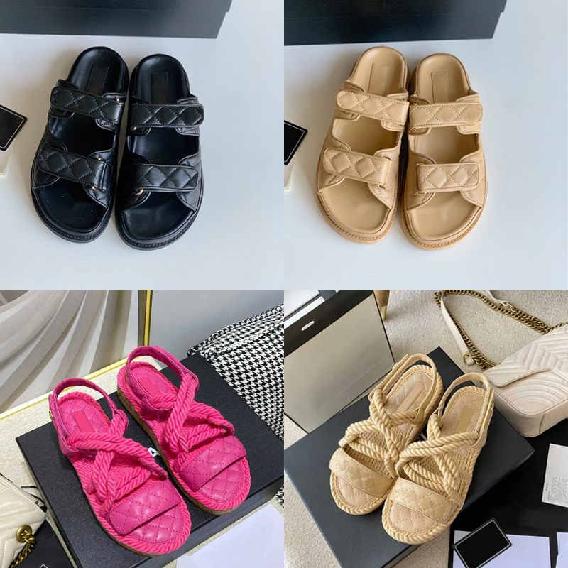 Designer Sandals Women Slides Rope Sandals Slipper Flat Platform Sandal Outdoor Beach Flip Flops Leather Printed Lace-up Casual Shoes 331