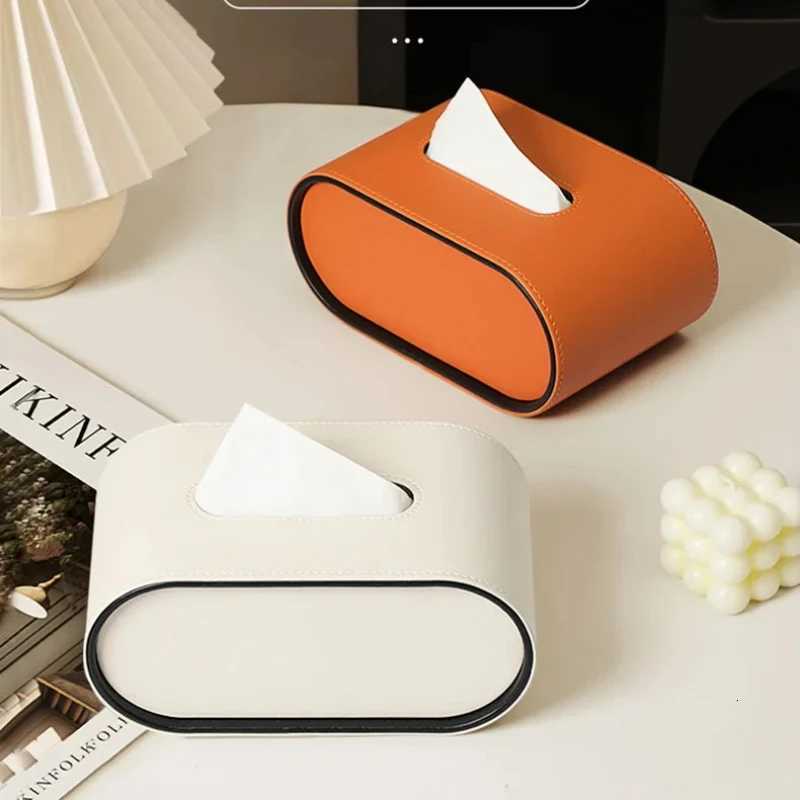 Luxurious Creative Leather Tissue Box High-end Oval Tissue Box Living Room Bedroom Desktop Napkin StorageM251124