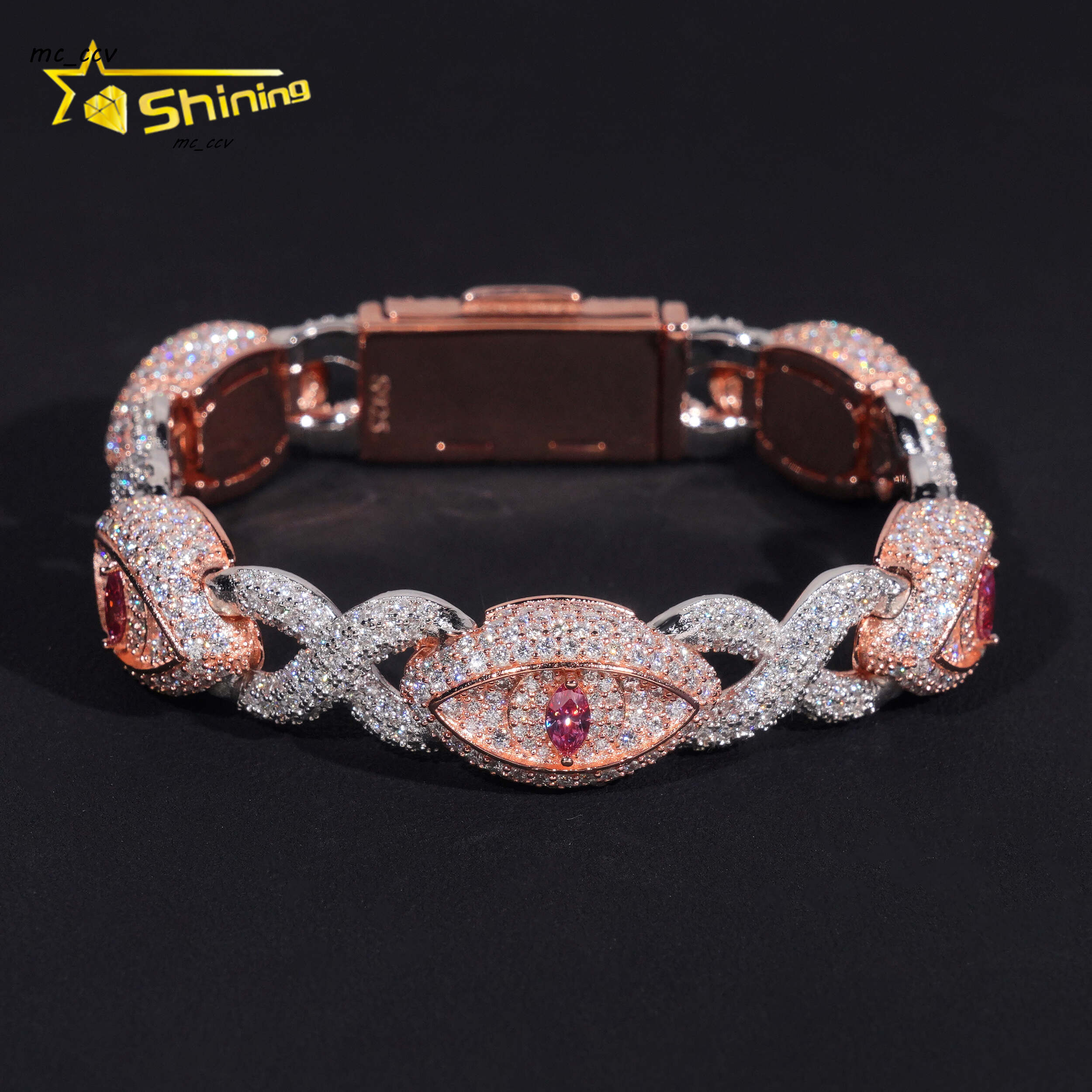 Real 925 Sterling Silver Gold Plated Hip Hop Jewelry Custom Colored Infinity Moissanite Cuban Bracelet Cat Eye Bracelets