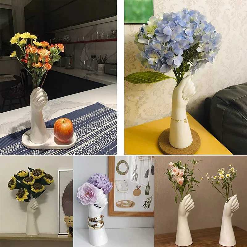 Creative hand shaped resin vase decoration living room flower arrangement dining table dry flowers light luxury home decor C251124