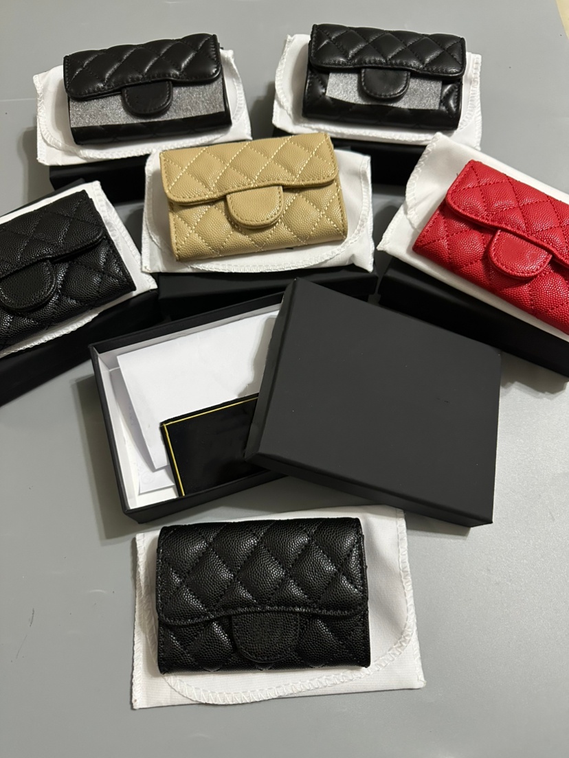 Classic Caviar Wallet Card Holder Genuine Leather Credit Cards Wallet Flip Bag Luxury Womans Coin Purses Mans Travel Documents Passport Holders Gift With Box