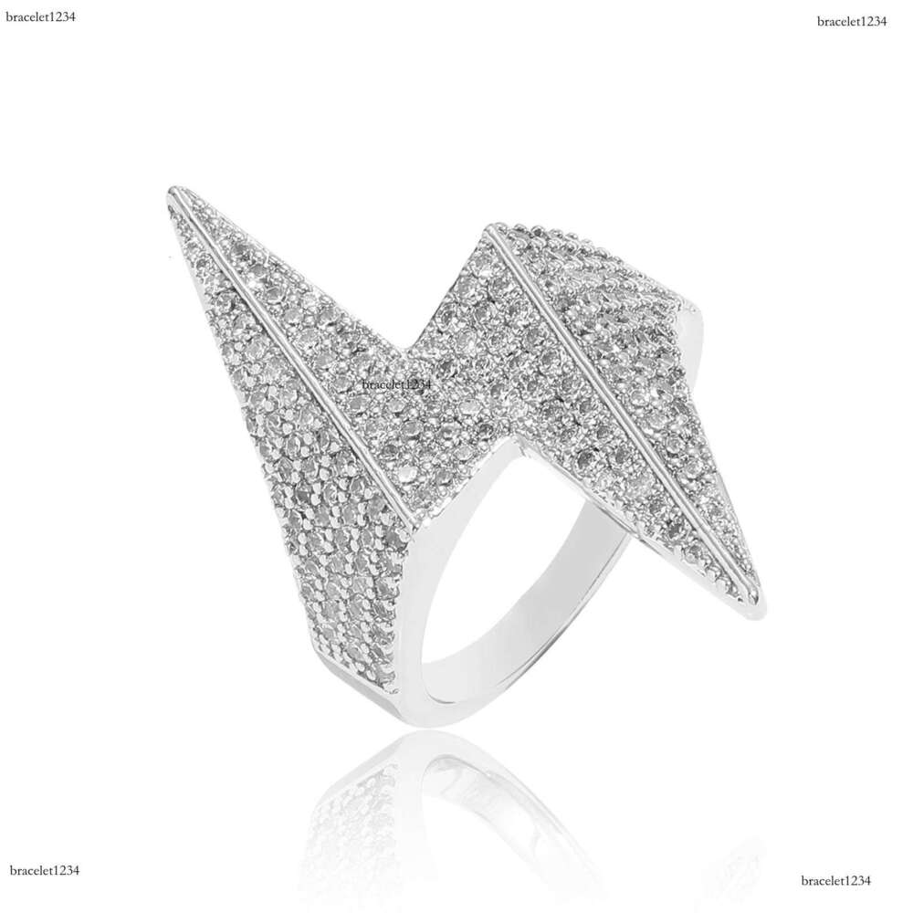 Luxury designer Men Women Hip Hop Lightning Sterling silver micro-inlaid ice out VVS Moissanite, hip Hop ring