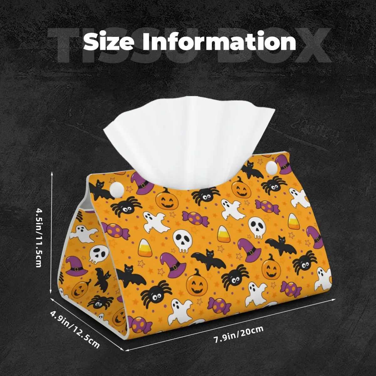 Custom Halloween Pumpkins Ghosts Bats Skulls Tissue Box Cover for Bathroom Home Rectangular PU Leather Facial Tissue Box HolderM251124