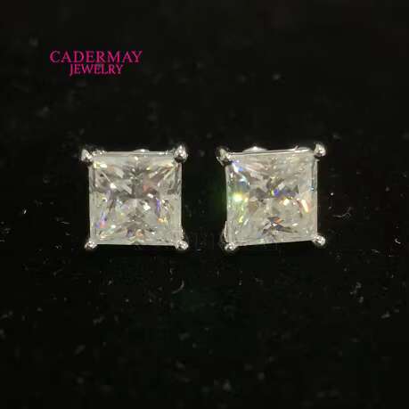 Classic Hot Top Selling Pass Diamond Tester Fine Jewelry 925 Silver 1ct 2ct 3ct Princess Earrings VVS Moissanite Stud Earrings