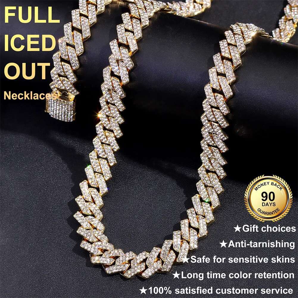 2Pcs Punk Crystal Cross Ankh Tennis Chain Iced Out Prong Cuban Link Chain Necklace For Men Women Rapper Necklaces Hiphop Jewelry
