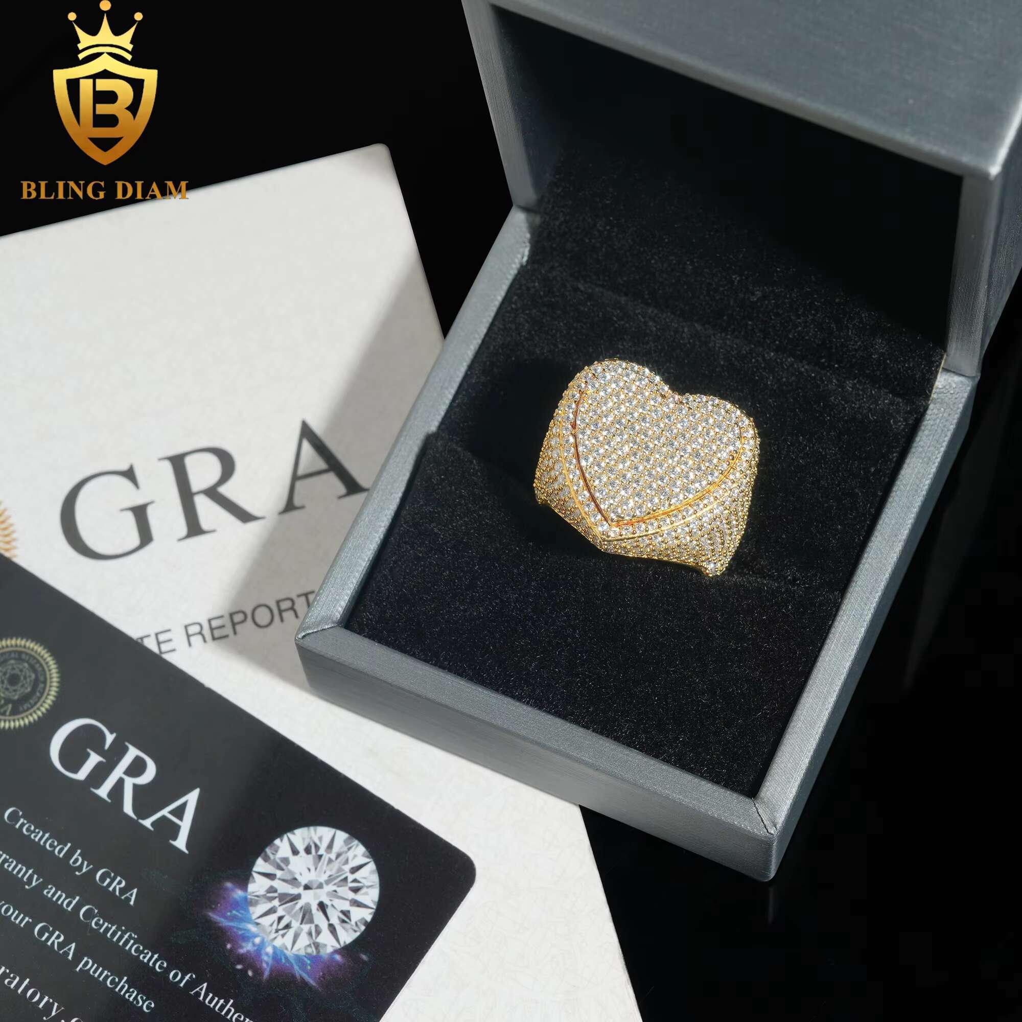 Hip Hop Style Jewelry Mens Ring Fully Diamond VVS Moissanite Iced Out 925 Solid Silver Heart Rings