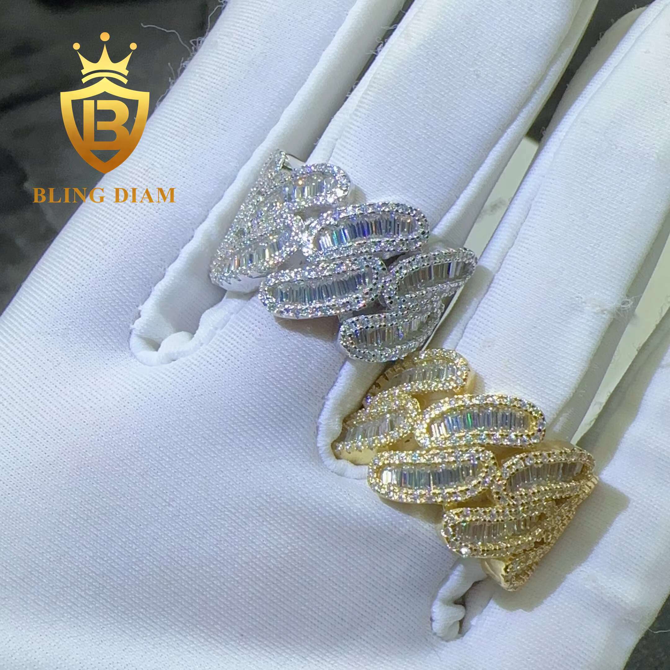 Drop Shipping New baguette Cut Hip Hop Ring Pass Diamond Tester S925 Silver VVS Moisssanite Rapper Band Ring