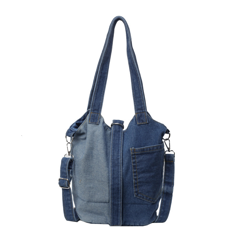 designer bag Small niche bucket canvas women's 2024 Korean version artistic fashion handbag shoulder spliced denim crossbody bag