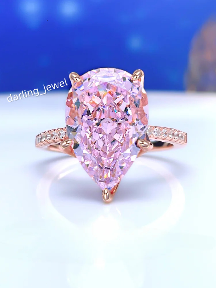 Fashionable niche high-endversatile 925 sterling silver droplet pink diamond ring inlaid with high carbon diamond temperament