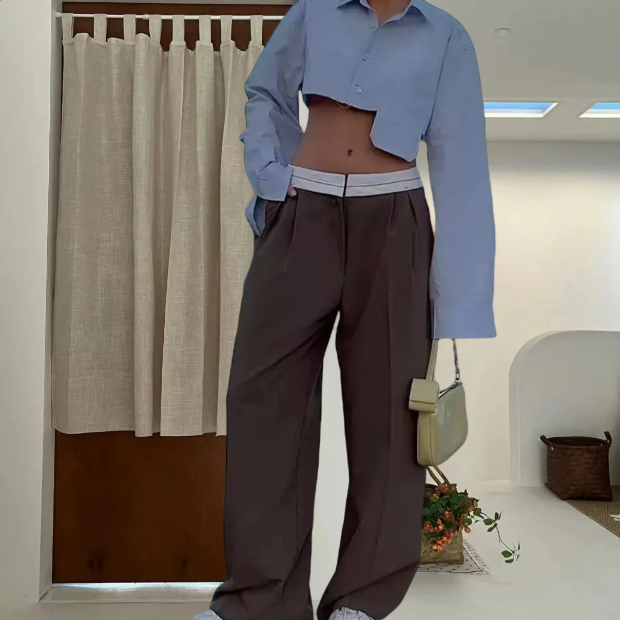 Fashionable Slimming Straight Leg Pants Mid-Waist Wide Leg Suit Trousers Spring Summer Womens Long Pants 250421