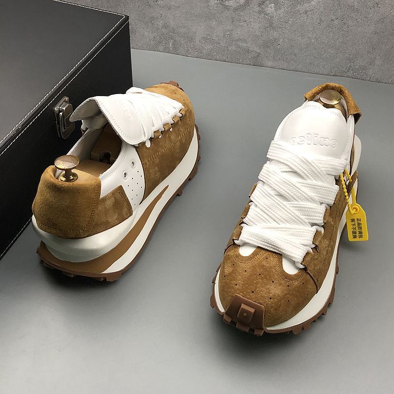 free shipping designer shoes men's retro suede lace-up platform sneakers brown white casual shoes thick sole fashionable versatile daily wear spo