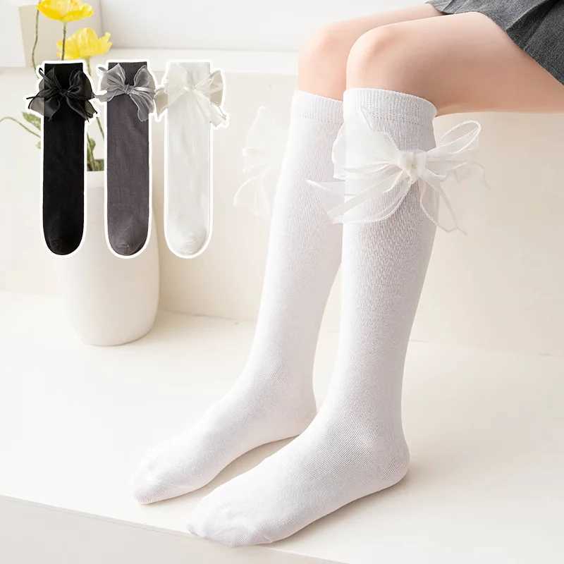 Ribbon Bow Kids Stockings Autumn Little Girl Over Knee Socks Solid Color Children Cotton Long Sock Princess Baby Calf Stocking G251124