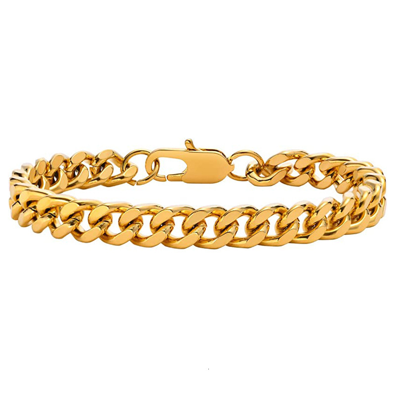 Stainless four sided grinding punk hip-hop personality domineering men's bracelet titanium steel melon seed buckle Cuban chain jewelry