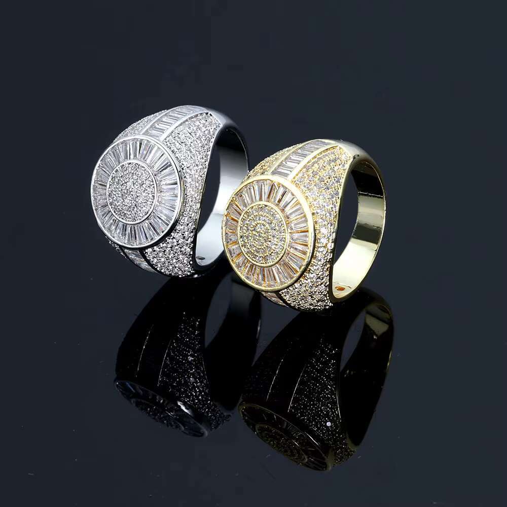 NUOYA Hip Hop Fine Jewelry Shiny Iced Out Diamond Ring Silver and Gold Plated Brass Micro Pave Baguette CZ Stones Ring for Women