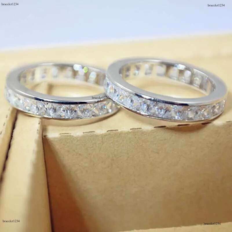 Full Princess Cut Moissanite Dia Elegant Wedding Rings Dee Jewelry Real 100% Sterg Sier Party Eternity Women Engagement Band Ring Gift Size 4-10
