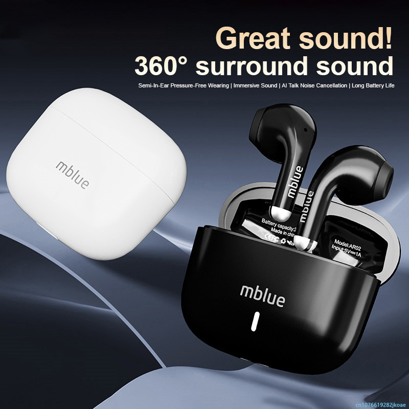 Original mblue AR02 Earphone True Wireless Bluetooth 5.4 Headphone HiFi Stereo Outdoor Sports Headset HD Mic Call Earbuds 200mAh Charging Case