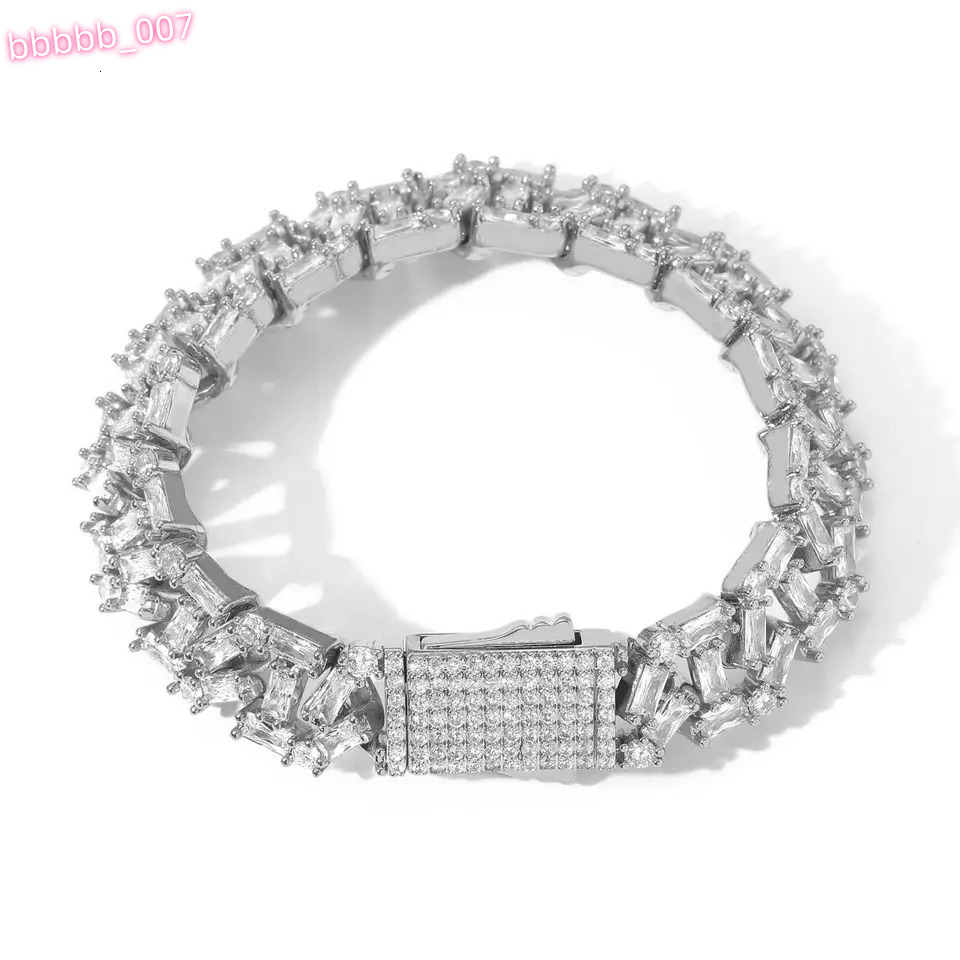 Wholesale Hip Hop 13MM Iced Out Cuban Chain 5A Cubic Zirconia Stone Brass Bracelet Necklace Men and Women