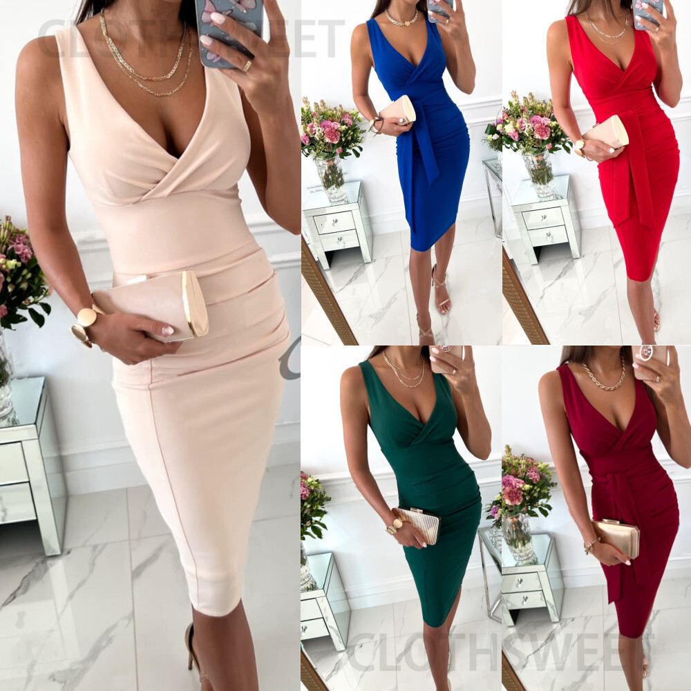 2022 summer sleeveless V-neck tight wrap hip strap dress women