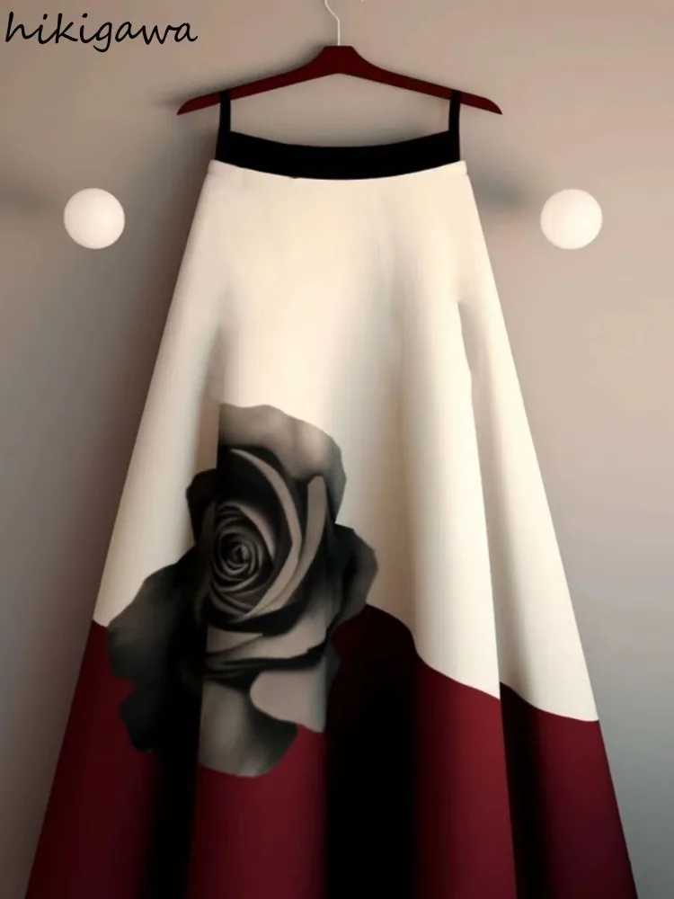 Retro womens clothing contrasting colors flowers first-line temperature Jupe 2025 Faldas Mujer De Moda grand display summer skiing M250424
