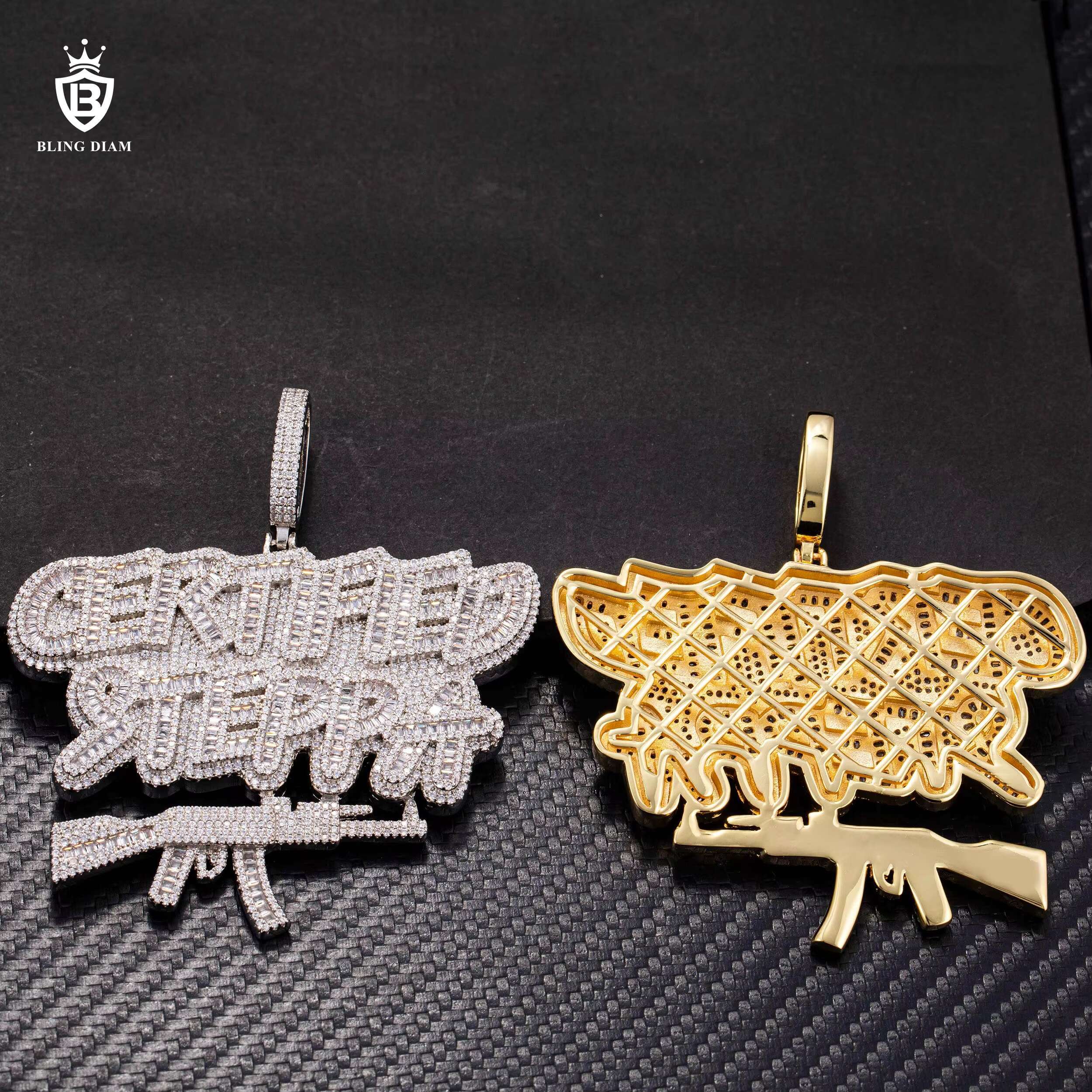 Wholesale Custom Pendant Iced Out Jewelry Hip Hop Brass Full VVS Moissanite Diamond Necklace Set Letter Pendant