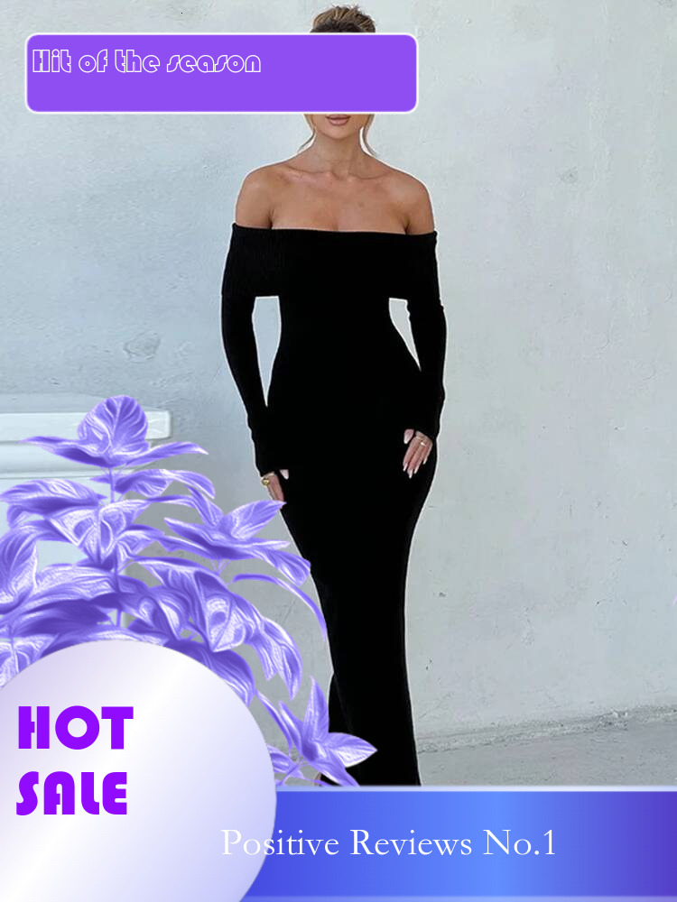Dongdumaoyi Townlike Knitted Slim Bodycon Dress Women Off Shoulder Autumn Winter Nightclub Sexy Party Elegant Maxi Long Dresses