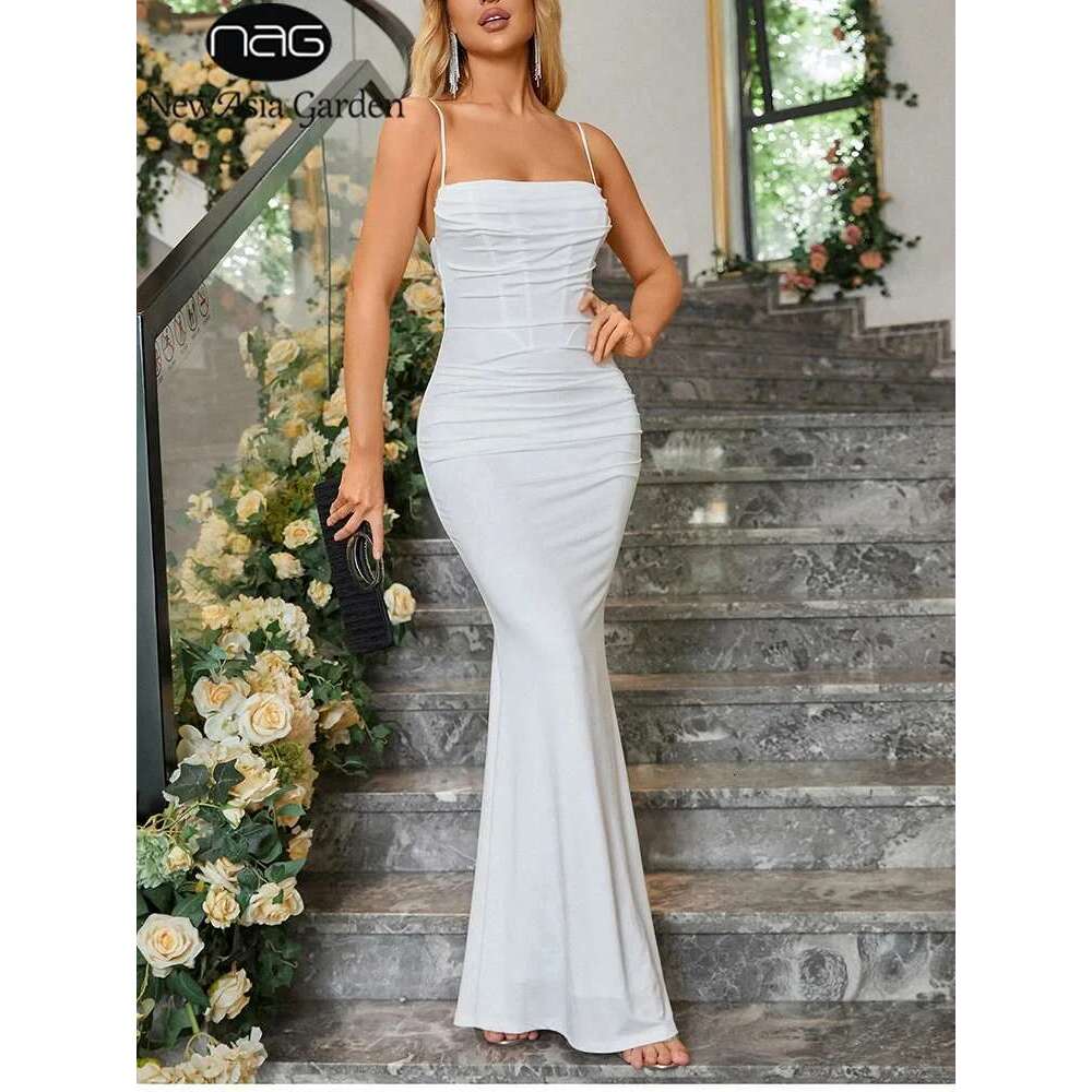 Designer Clothes Newasia Women's Sleeveless Backless Slip Maxi Dress Spaghetti Straps Fishbone Ruched Bodycon Elegant Party Club Long Dresses